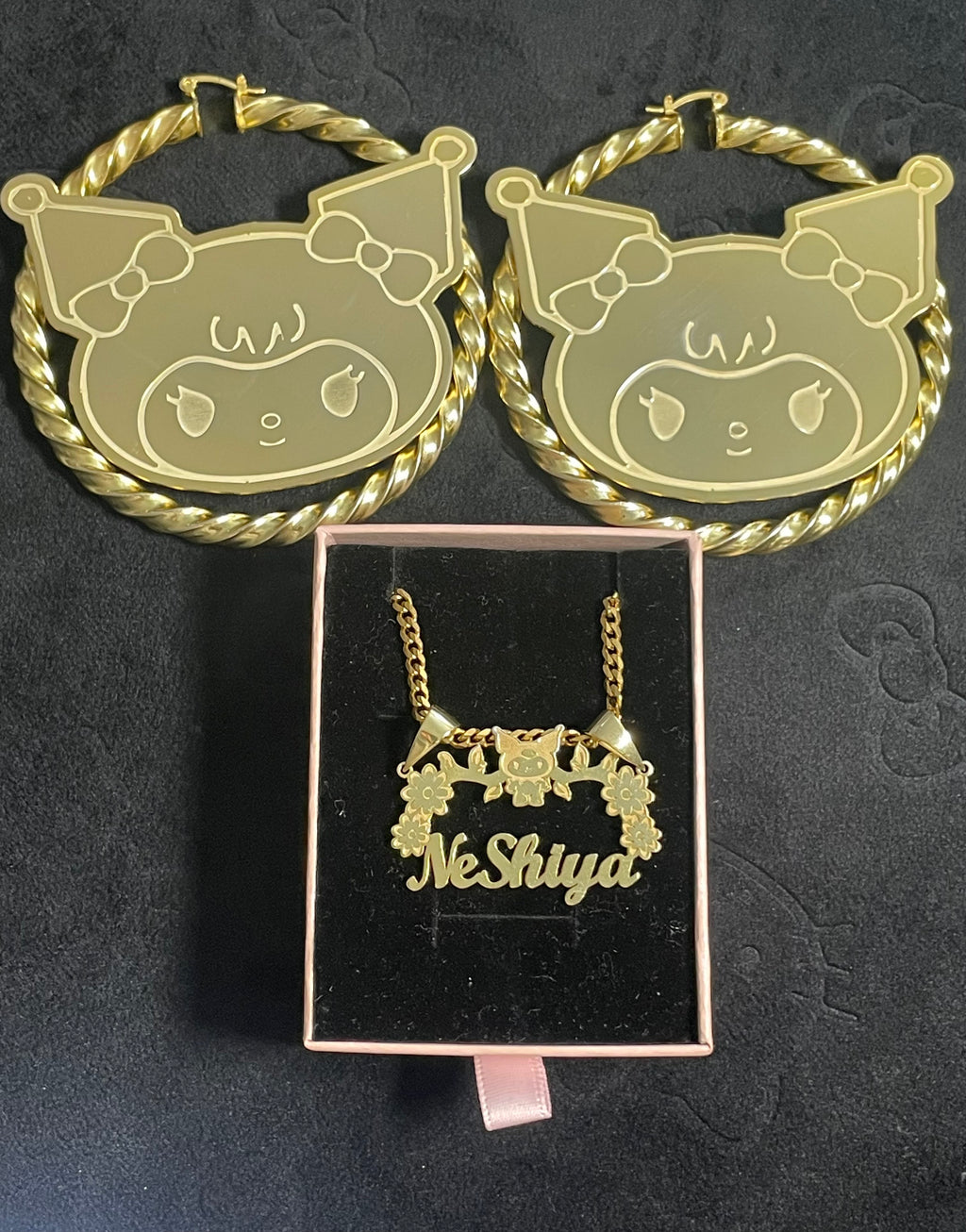 Custom Character Name Necklace & Hoops Set